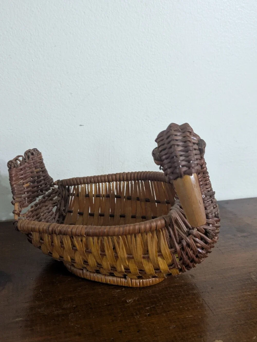 Vintage Woven Wicker Duck Basket | Rattan Boho Farmhouse Decor Cottagecore Farm
